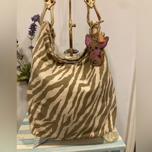JPK Paris 75 Tan and Cream Animal Print Hobo Bag with Dog Charm